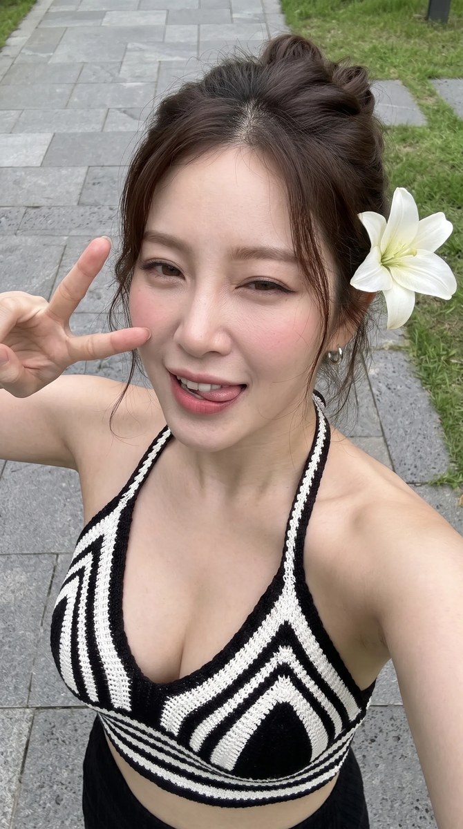 Photorealistic High-Angle Selfie with a Lily in Her Hair output 2