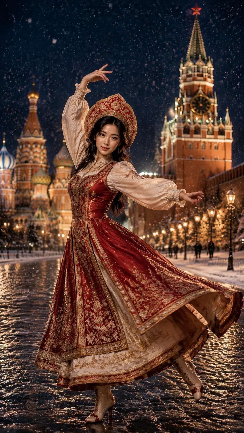Winter Night at the Kremlin: Russian Sarafan Dance Portrait output 4