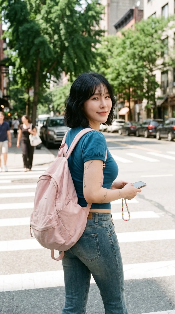 Y2K Street-Style Portrait at a City Crosswalk output 2