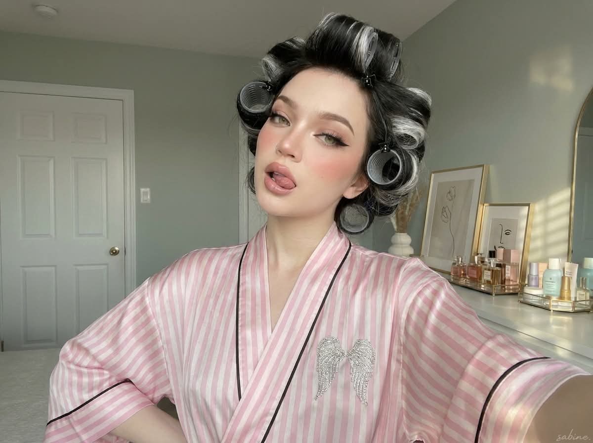 Soft-Glam Bedroom Selfie with Vintage Hair Rollers output 9