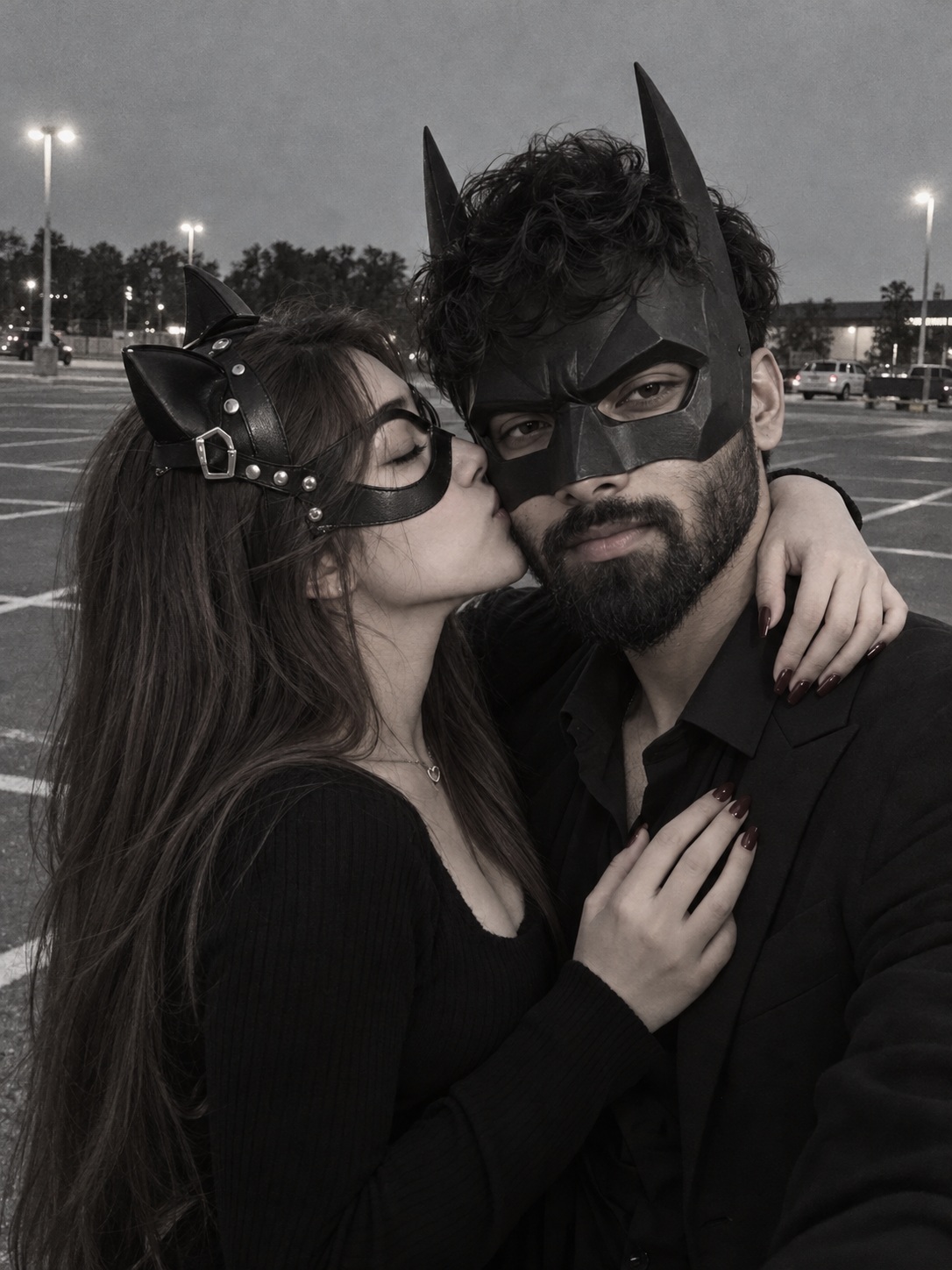 Masked Couple’s Cheek-Kiss Night Selfie output 1