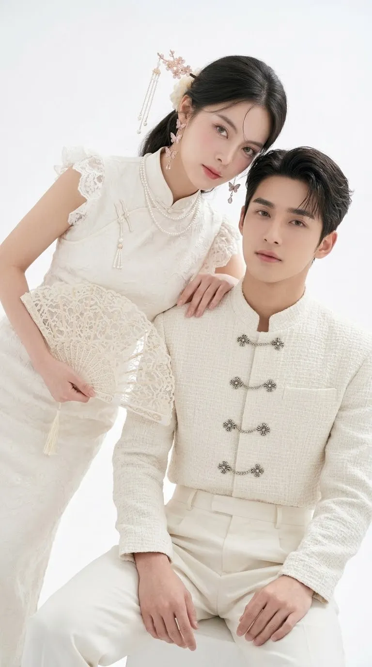 Modern Oriental Wedding Couple in a High-Key Studio output 8