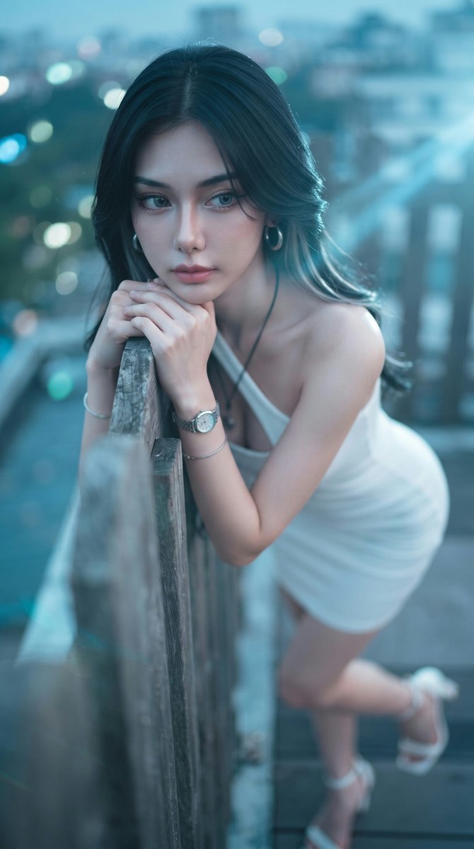 Hyperrealistic Night Balcony Portrait