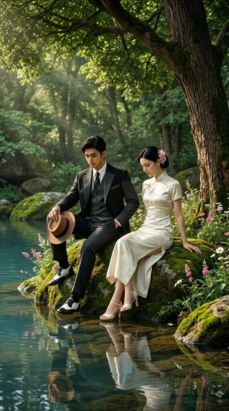Romantic Couple at a Forest Lakeside output 2