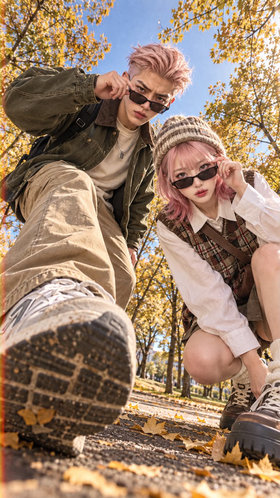 Ground-Level Wide-Angle Couple Photo