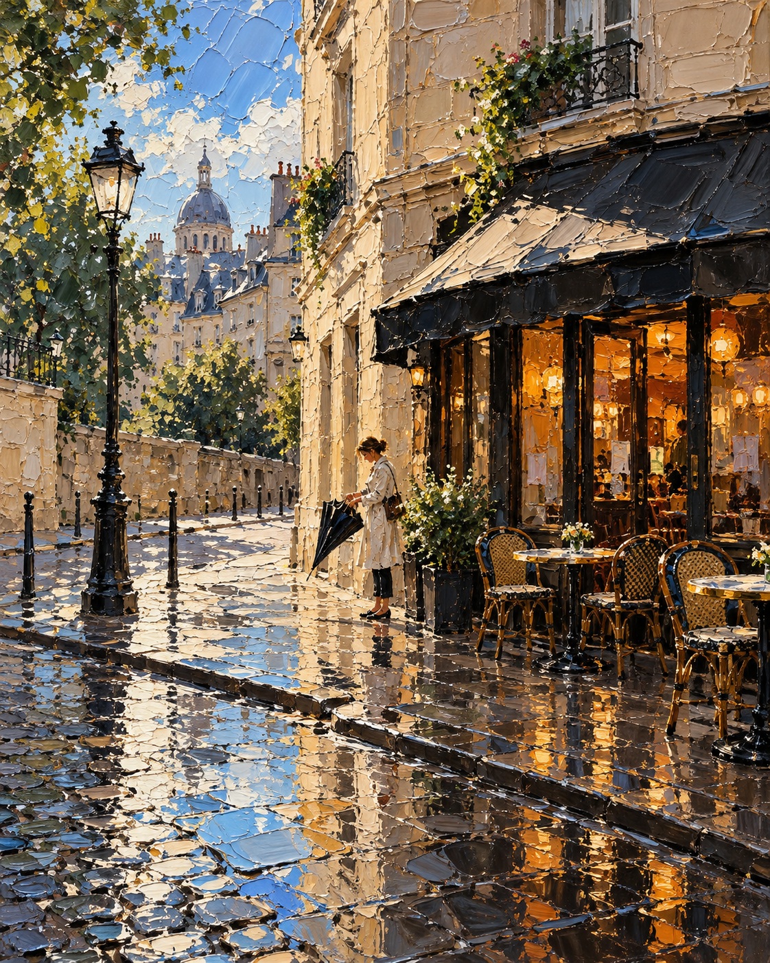 Rain-Soaked Landmark in Palette-Knife Oil output 3