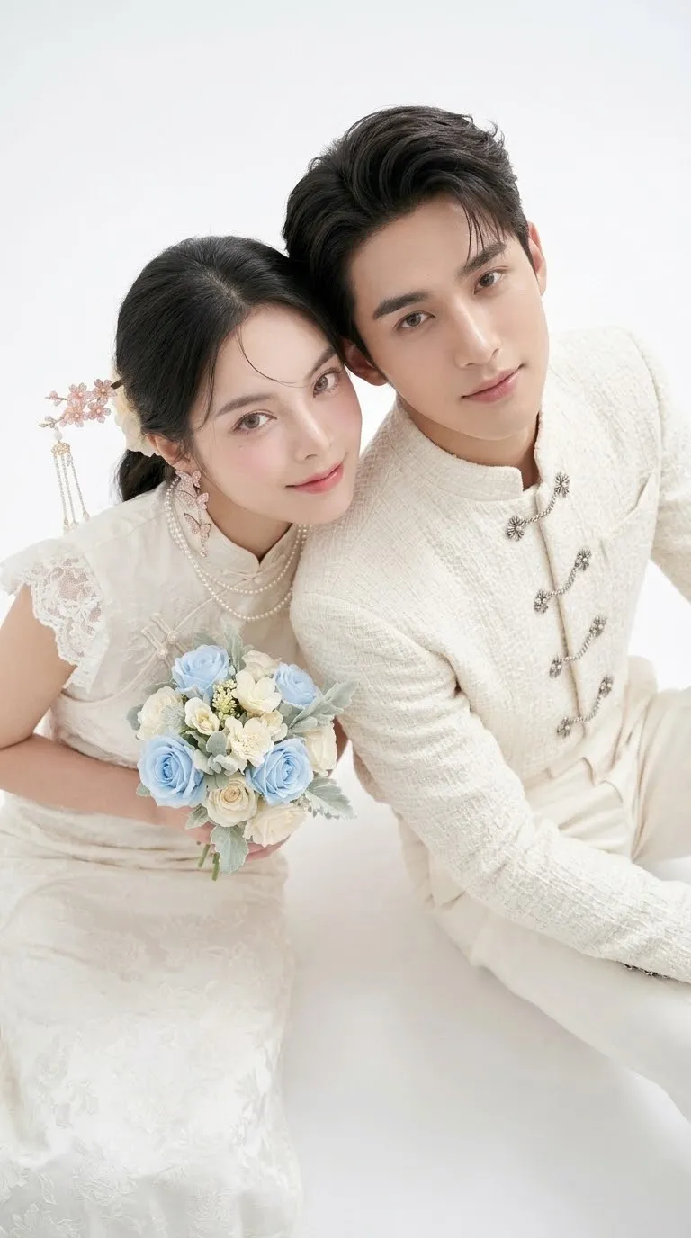 Modern Oriental Wedding Couple in a High-Key Studio output 2