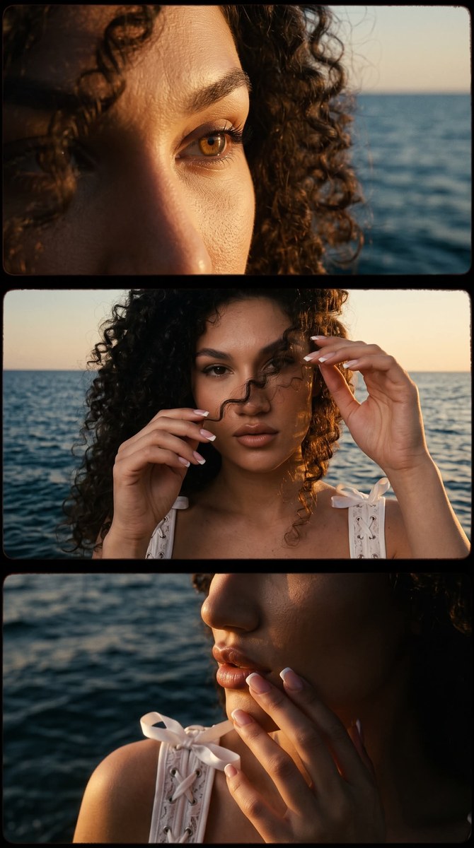 Golden-Hour Seaside Portrait Triptych