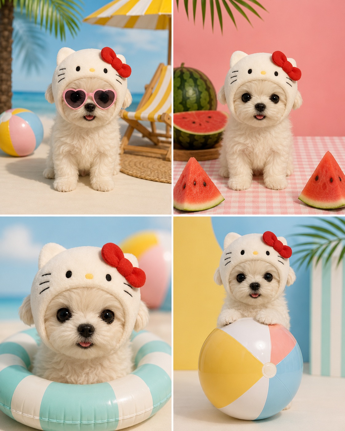 Premium Summer Pet Editorial Four-Panel Collage