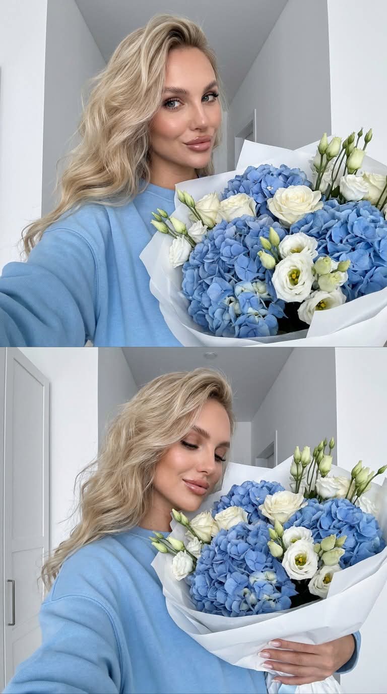 Two-Panel Selfie with Blue Hydrangeas output 1