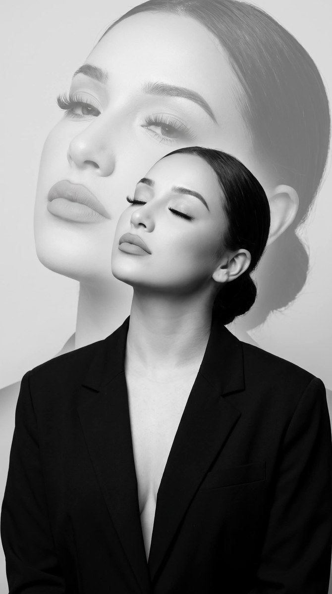 Black-and-White Double-Exposure Fine-Art Portrait