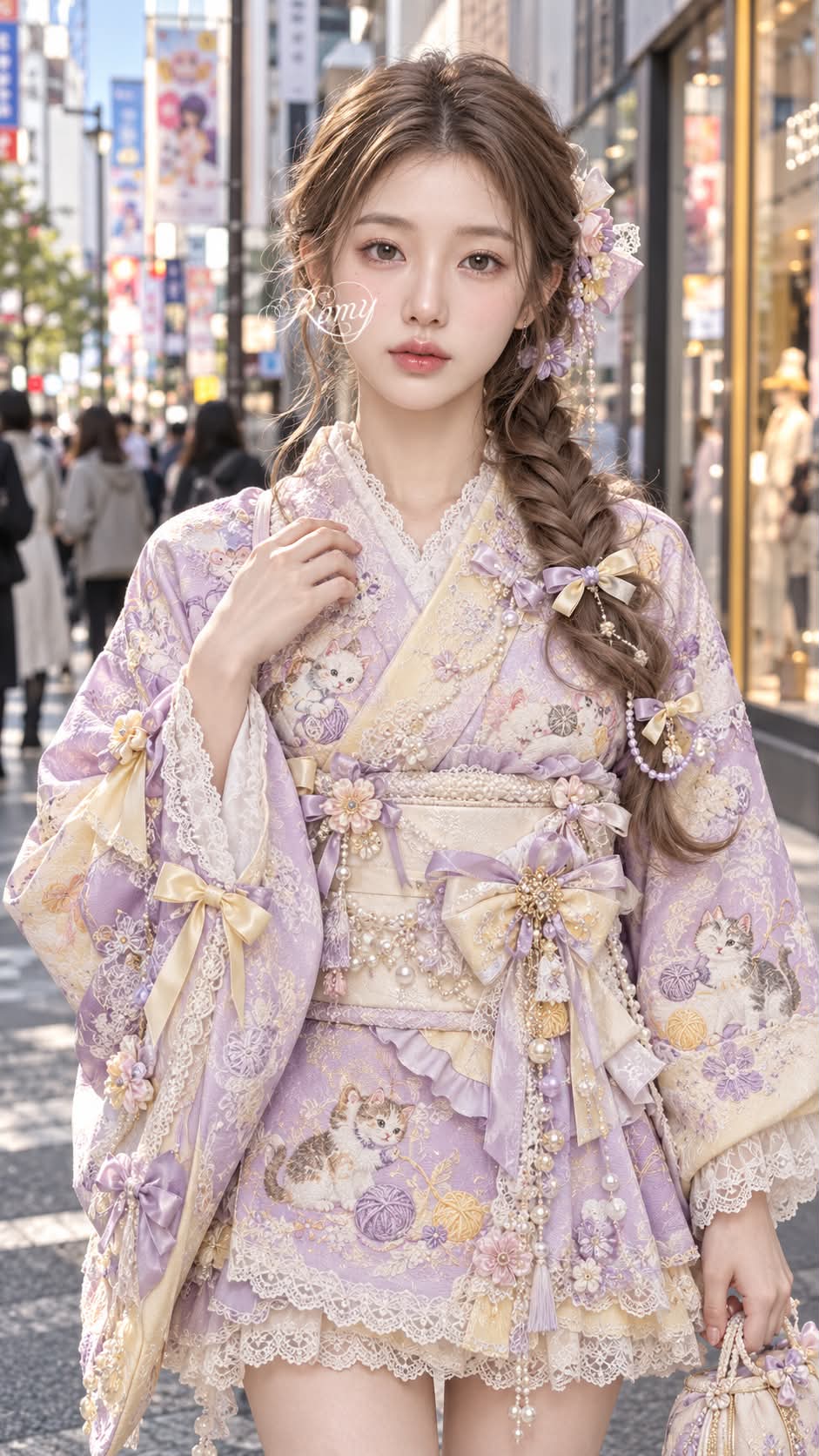 Pastel Kimono Street-Fashion Portrait in Tokyo output 3
