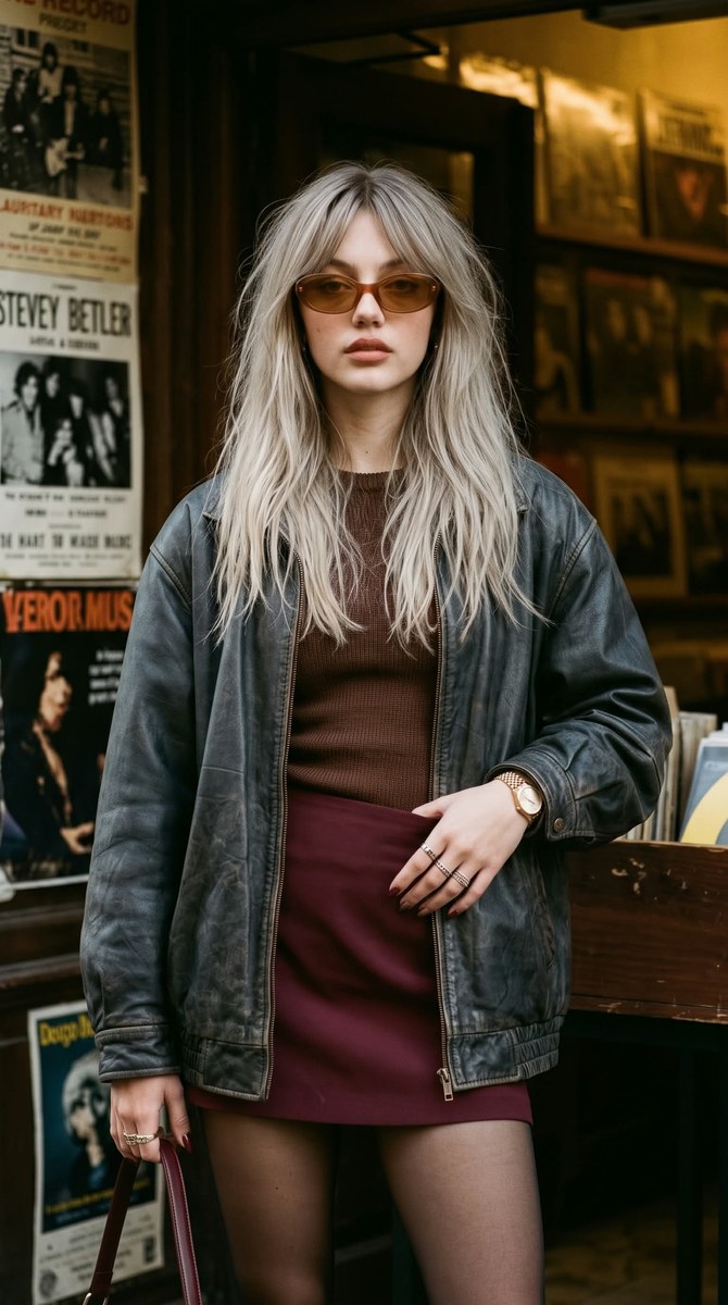 Burgundy Street-Style Portrait Outside a Record Store output 9