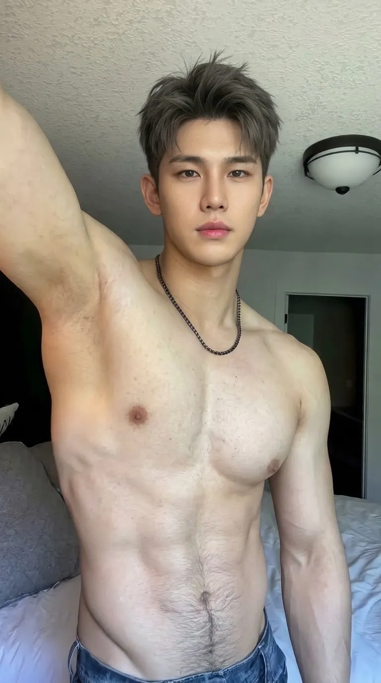 Photorealistic Korean Man Bedroom Selfie