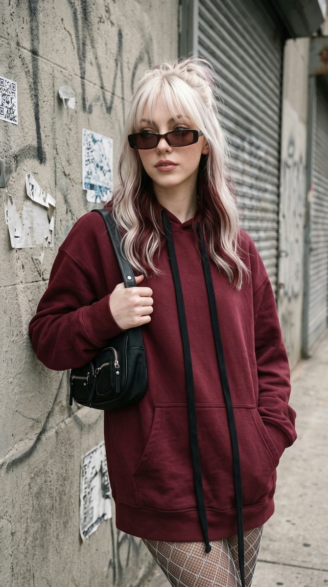 Burgundy Y2K Street-Style Portrait output 7