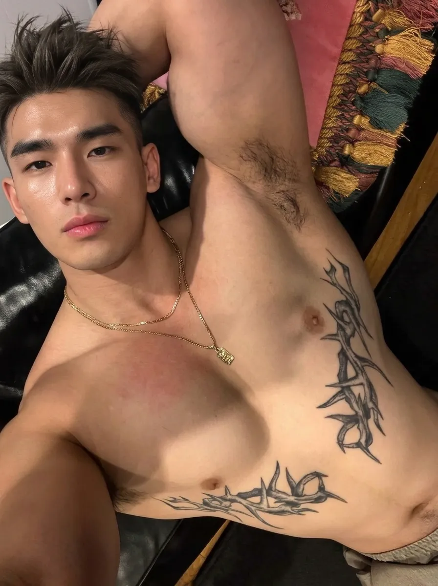 Photorealistic Korean Idol Selfie on a Leather Couch