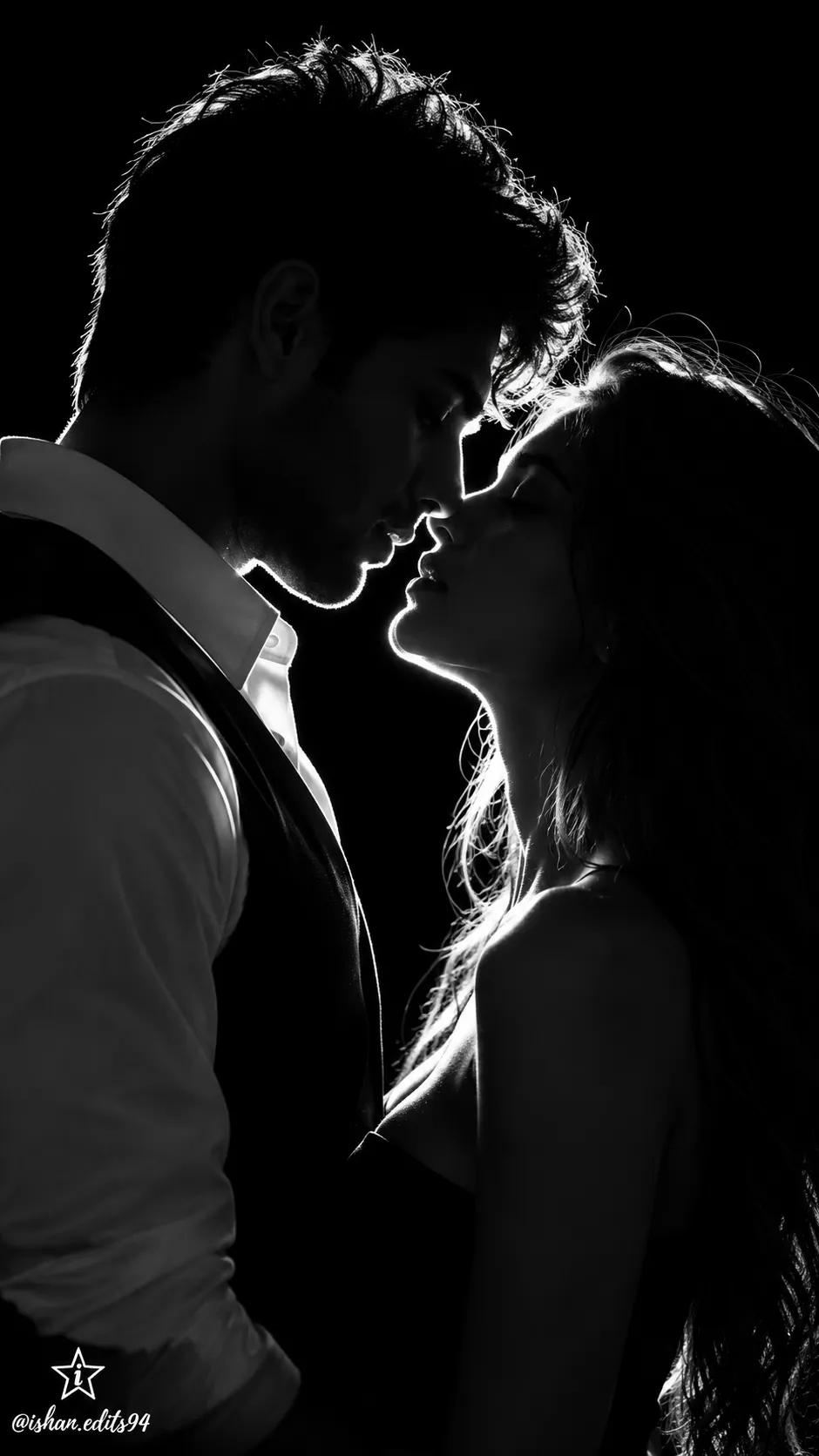 Black-and-White Couple Silhouette with Rim Lighting