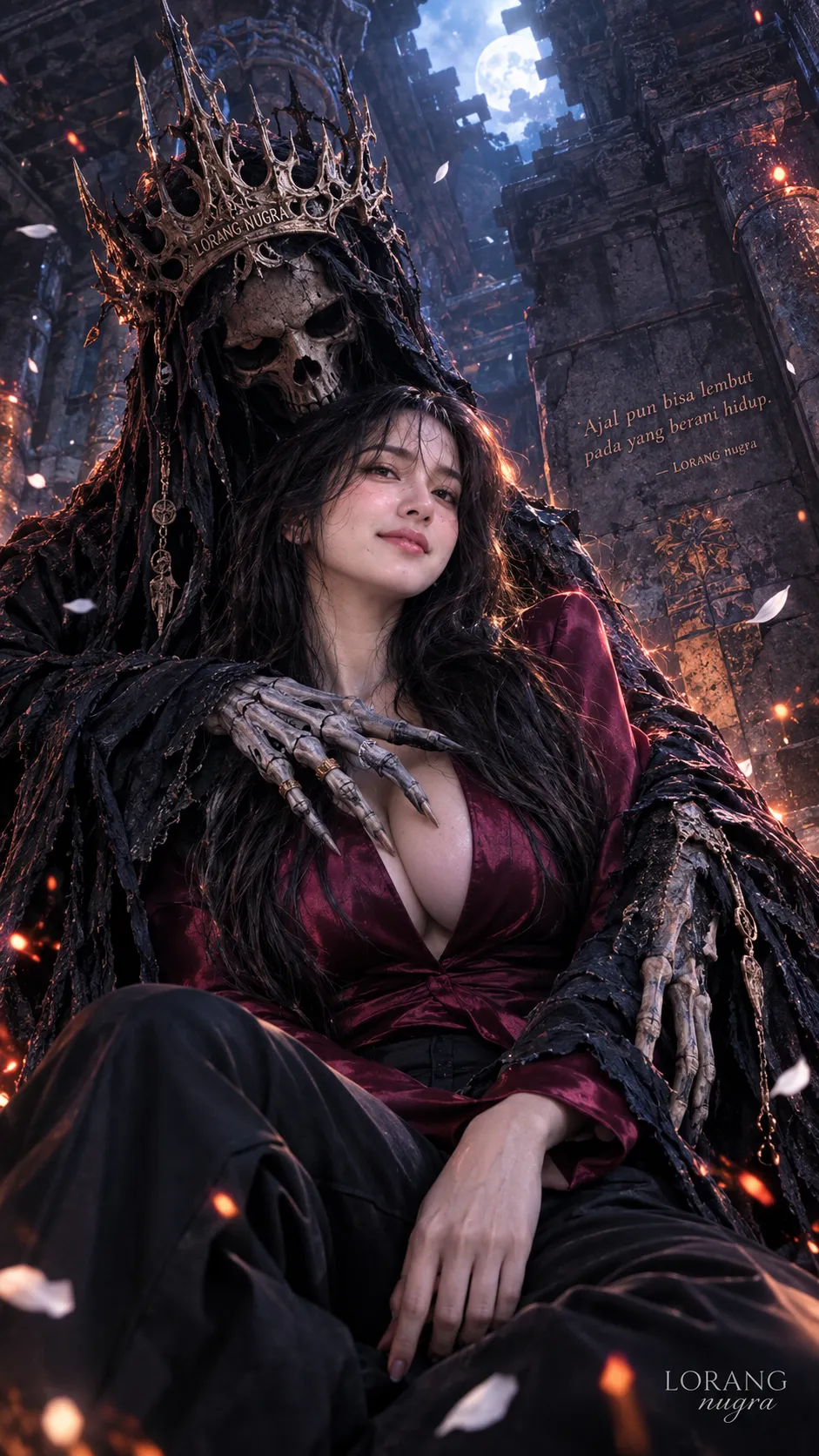 Woman Embraced by a Death God in a Ruined Temple output 1