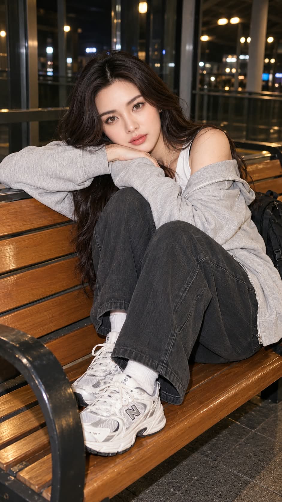 Nighttime Urban Bench Fashion Portrait output 1
