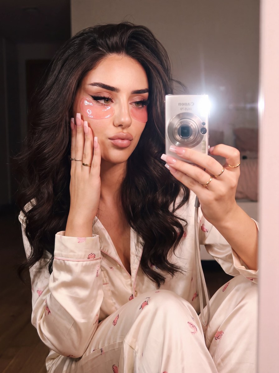 2000s Pink-Flash Sleepover Mirror Selfie
