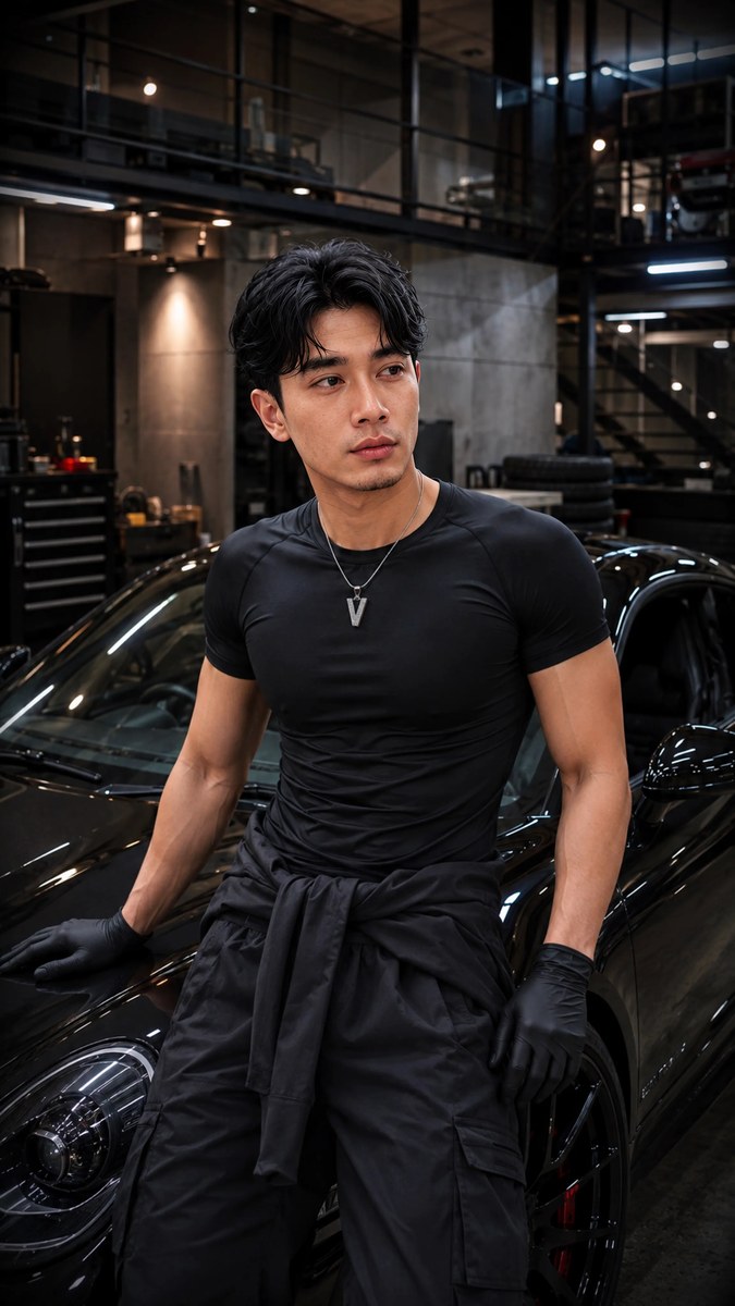 Luxury Automotive Workshop Fashion Editorial Portrait