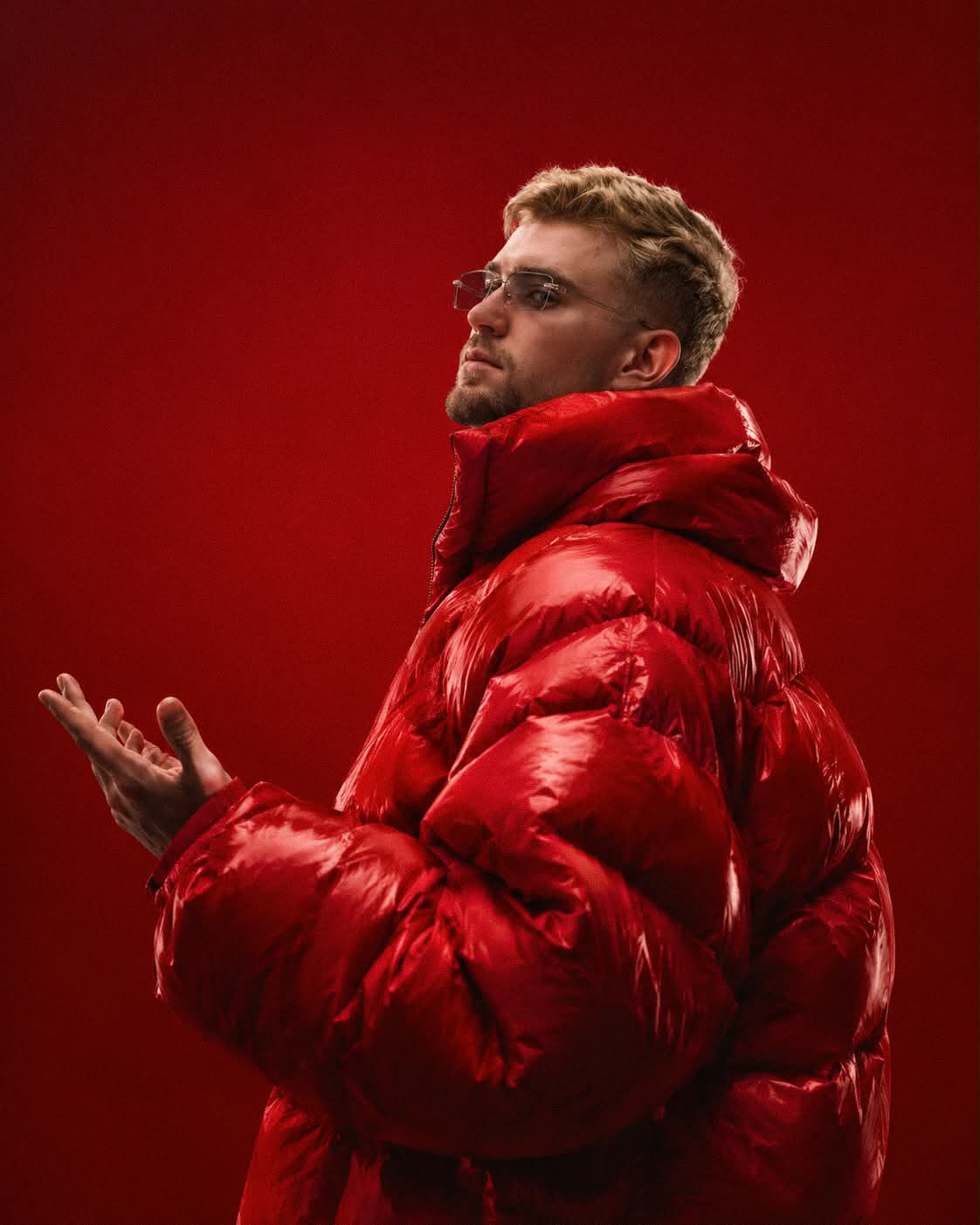 Photorealistic Red Monochrome Fashion Portrait