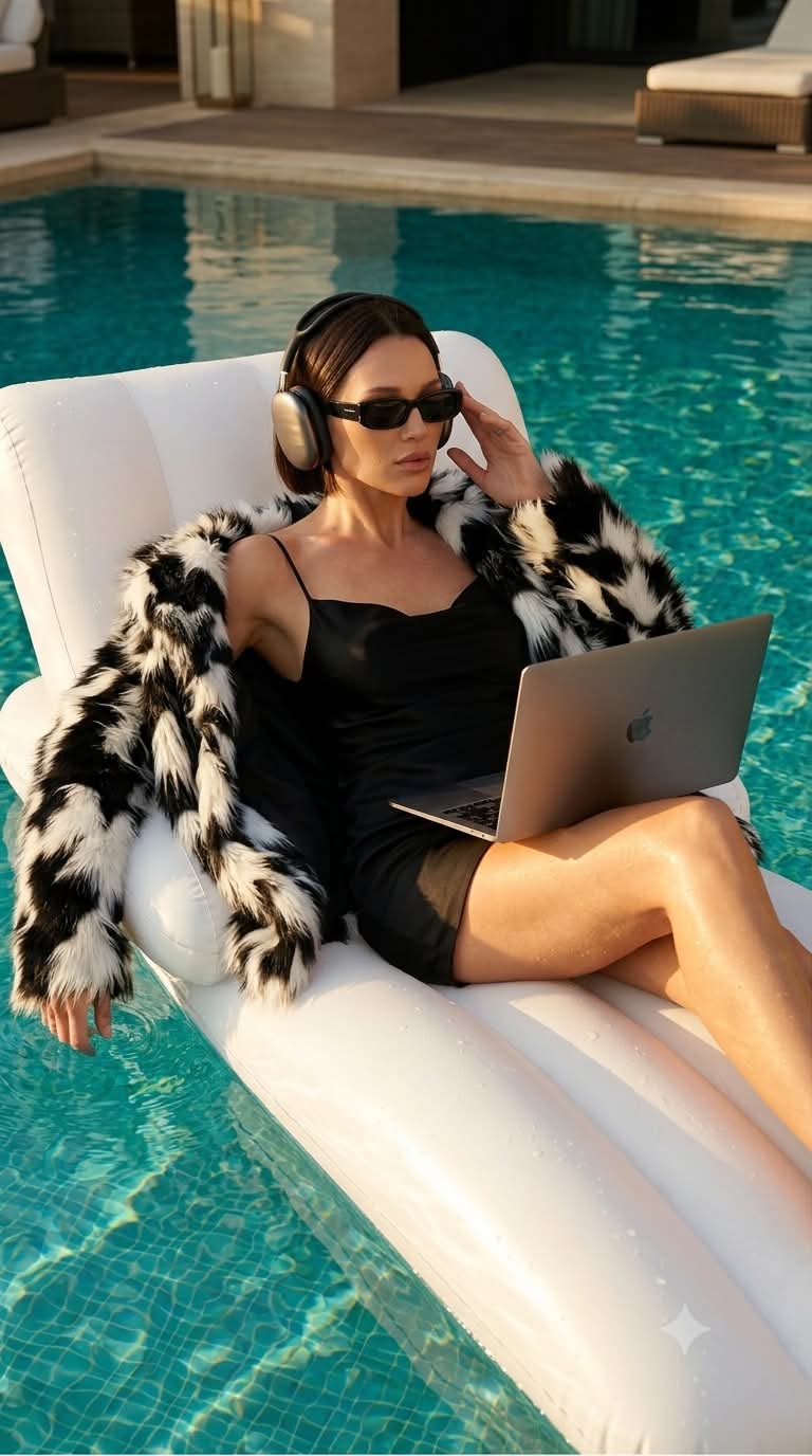 Luxury Poolside Fashion Editorial Portrait