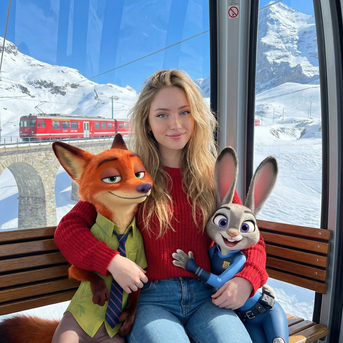 Winter Cable-Car Portrait with Zootopia Characters