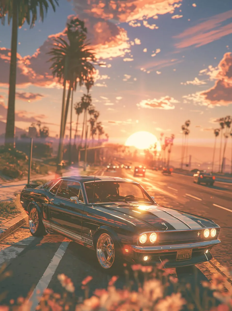 GTA V-Style Sports Car at Sunset