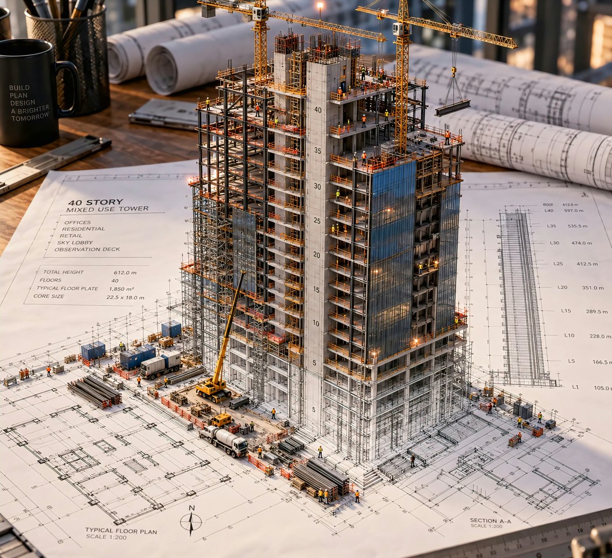 Architectural Blueprint to 3D Construction Diorama output 1