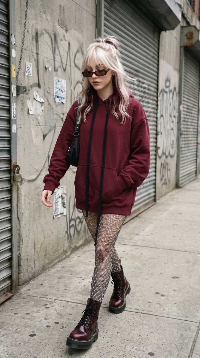 Burgundy Y2K Street-Style Portrait output 2