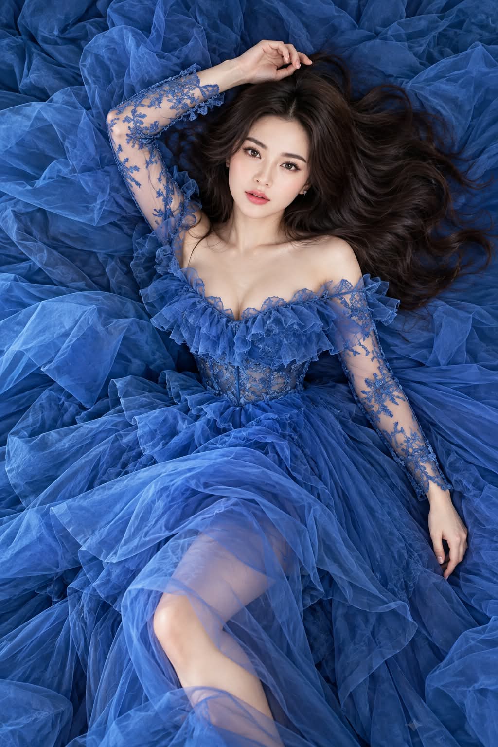 Royal-Blue Tulle Fashion Editorial