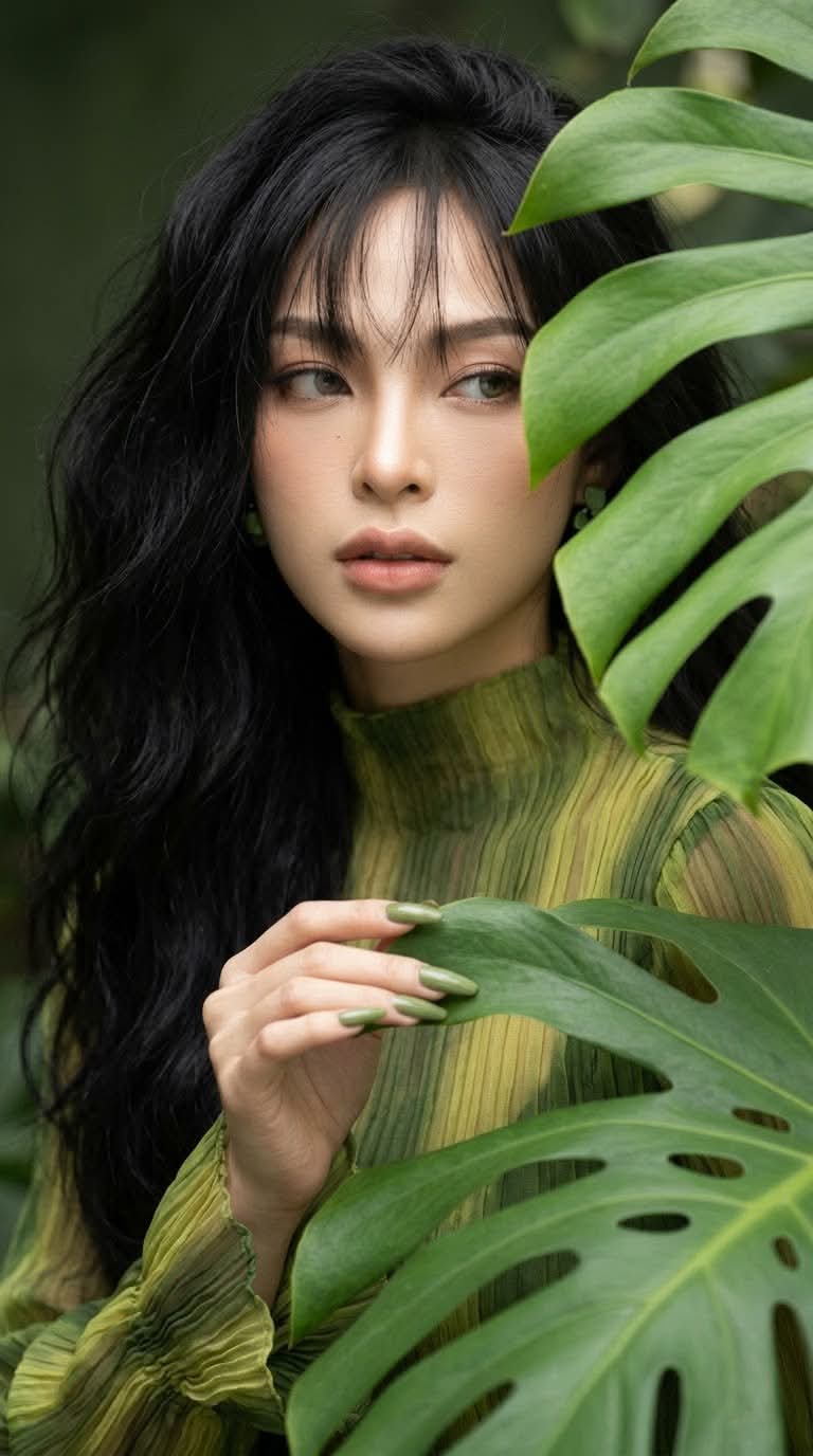 Moss-Green Editorial Portrait Among Tropical Leaves output 5