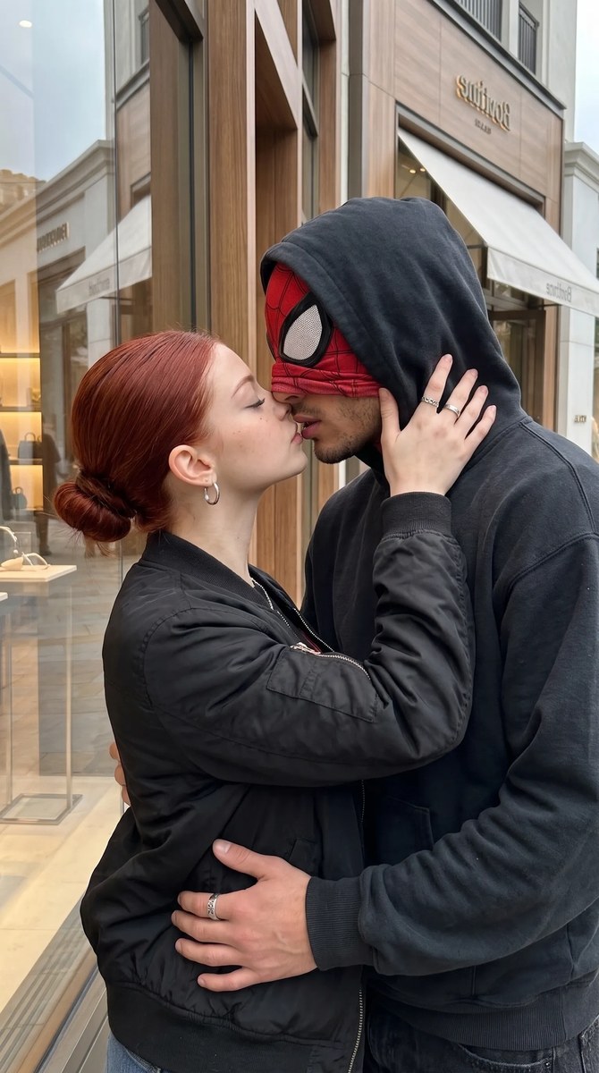 Couple’s Spider-Man Storefront Mirror Selfie output 3