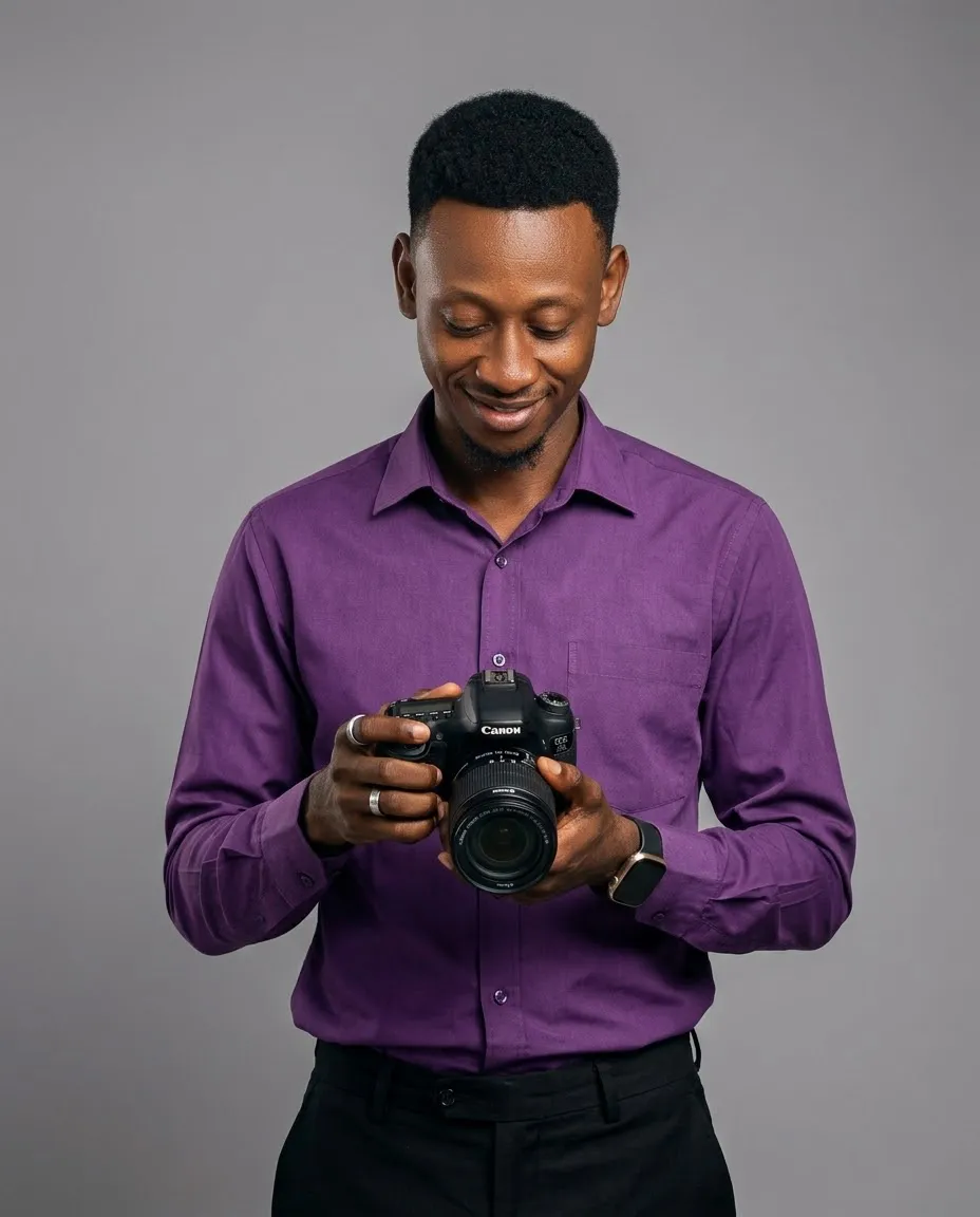 Studio Portrait Holding a DSLR Camera output 1