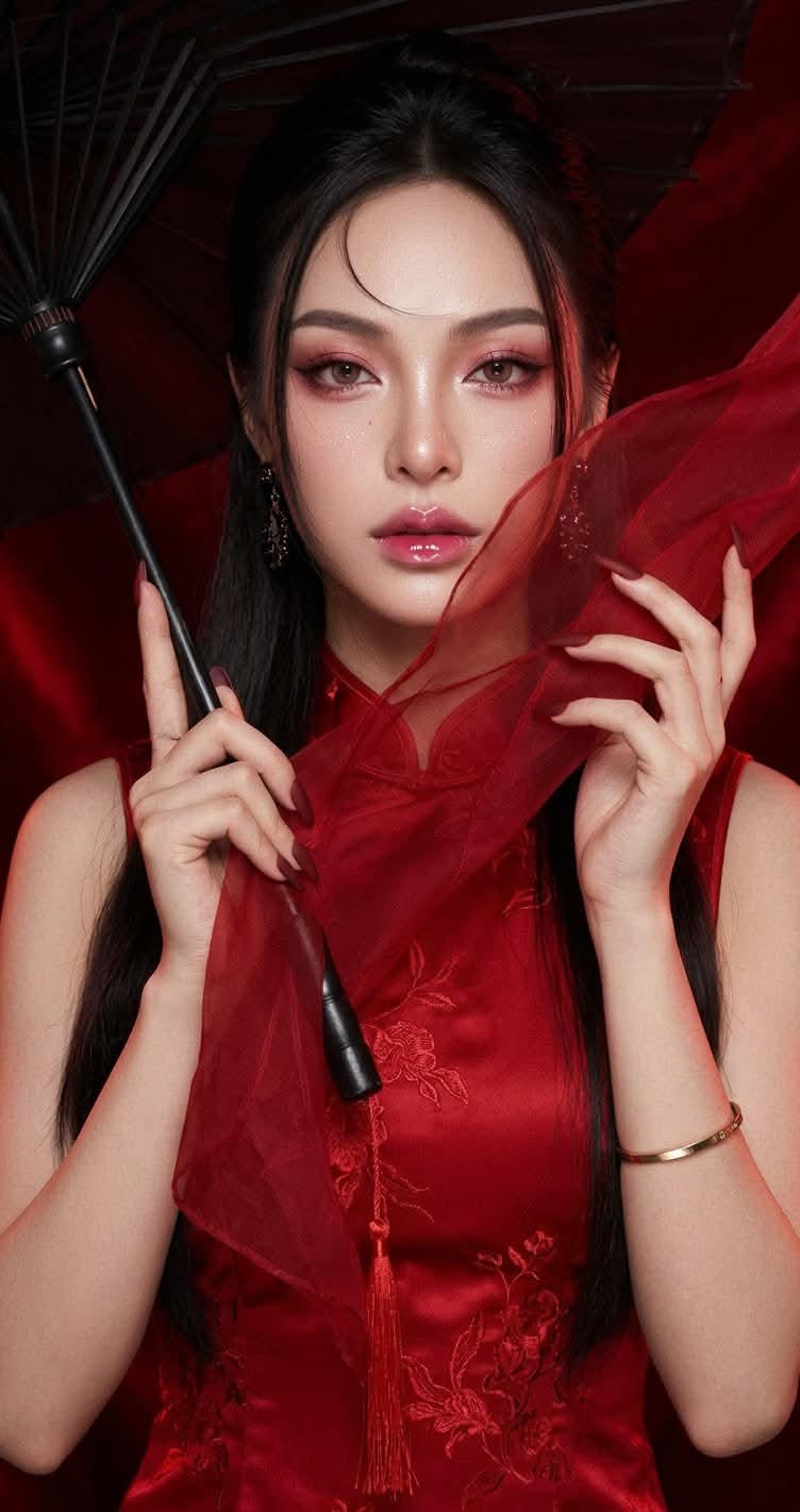 Dramatic Red Cheongsam Portrait output 3