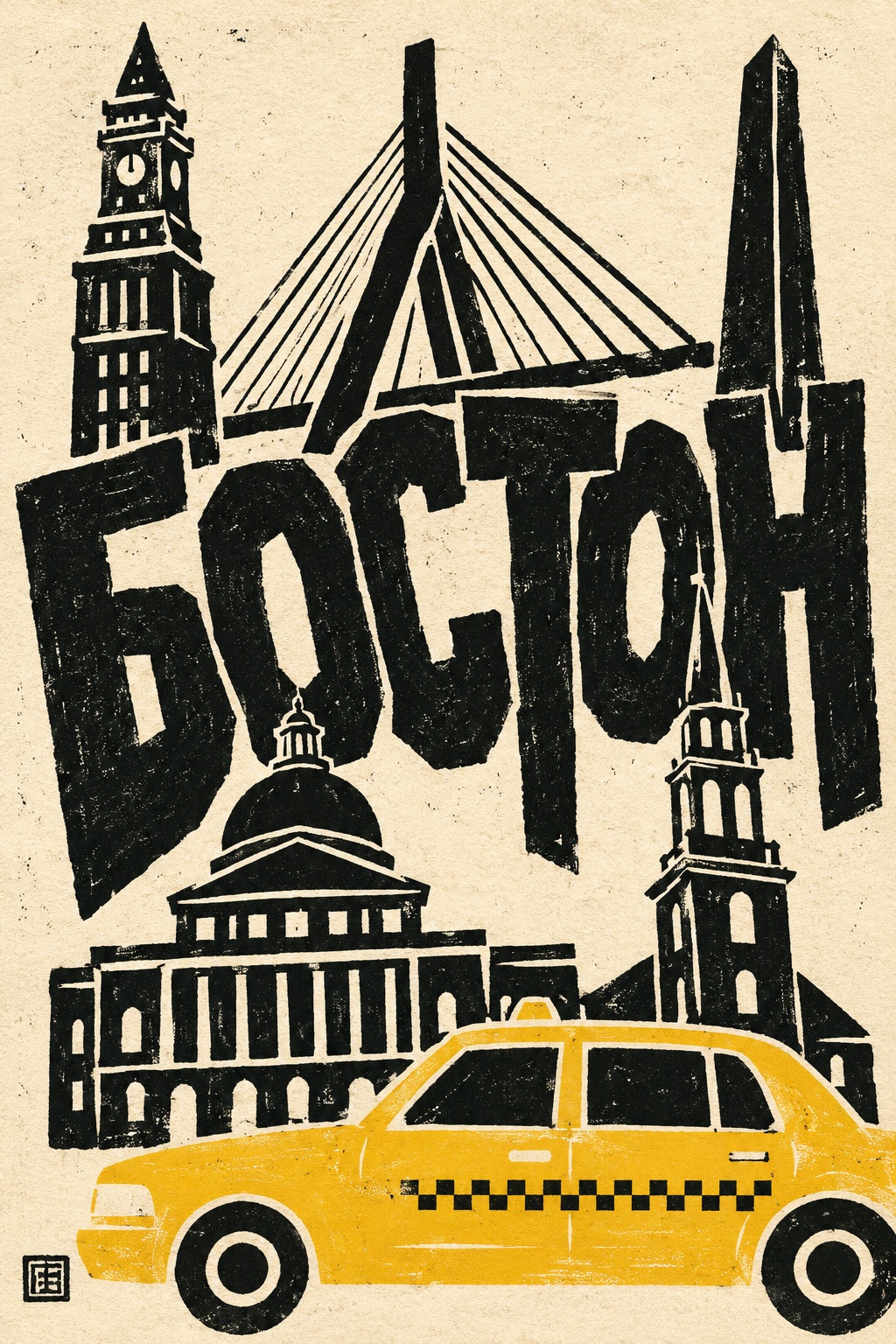 Hand-Cut Linocut Travel Poster output 4