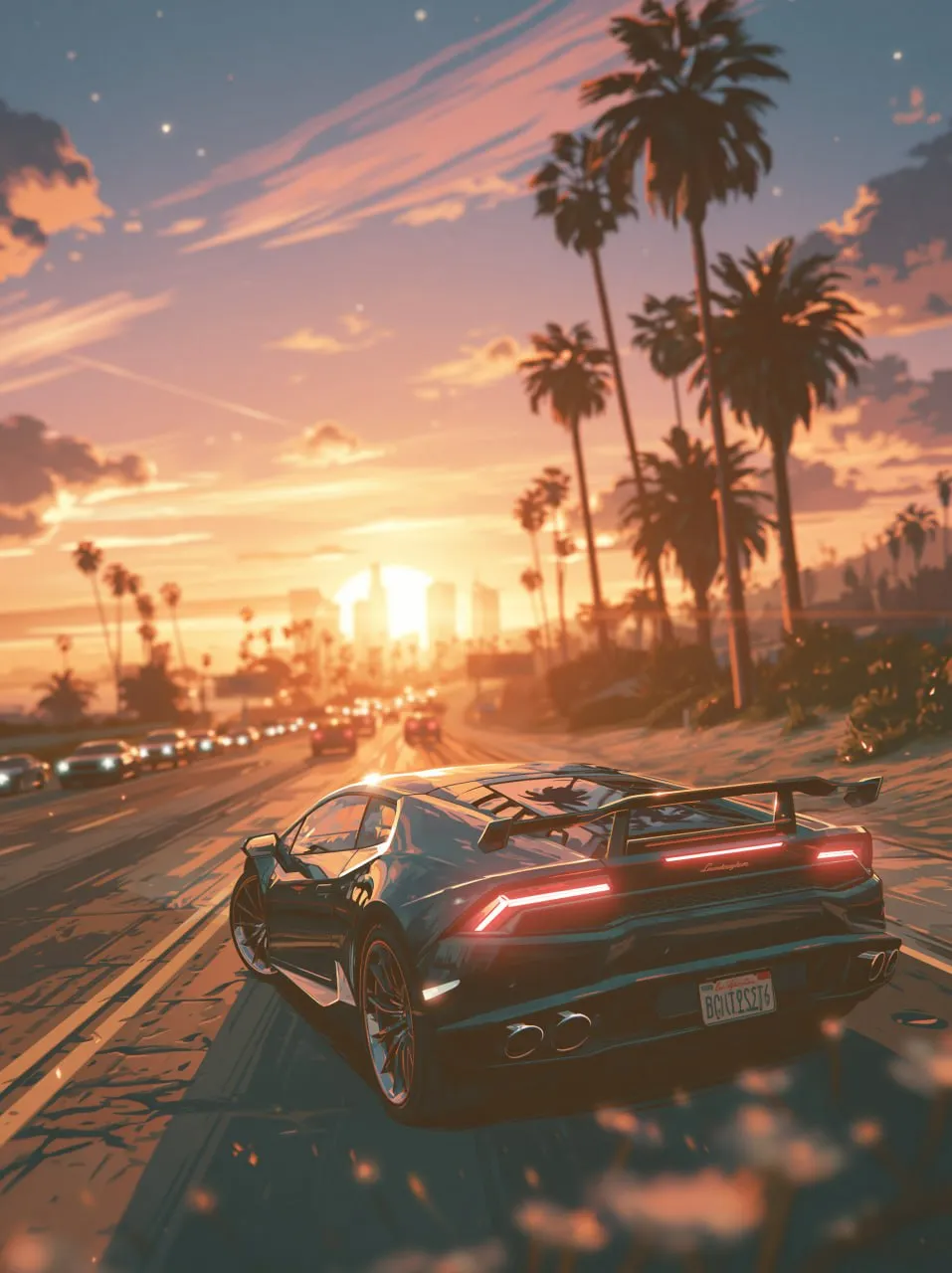 GTA V-Style Sports Car at Sunset output 3