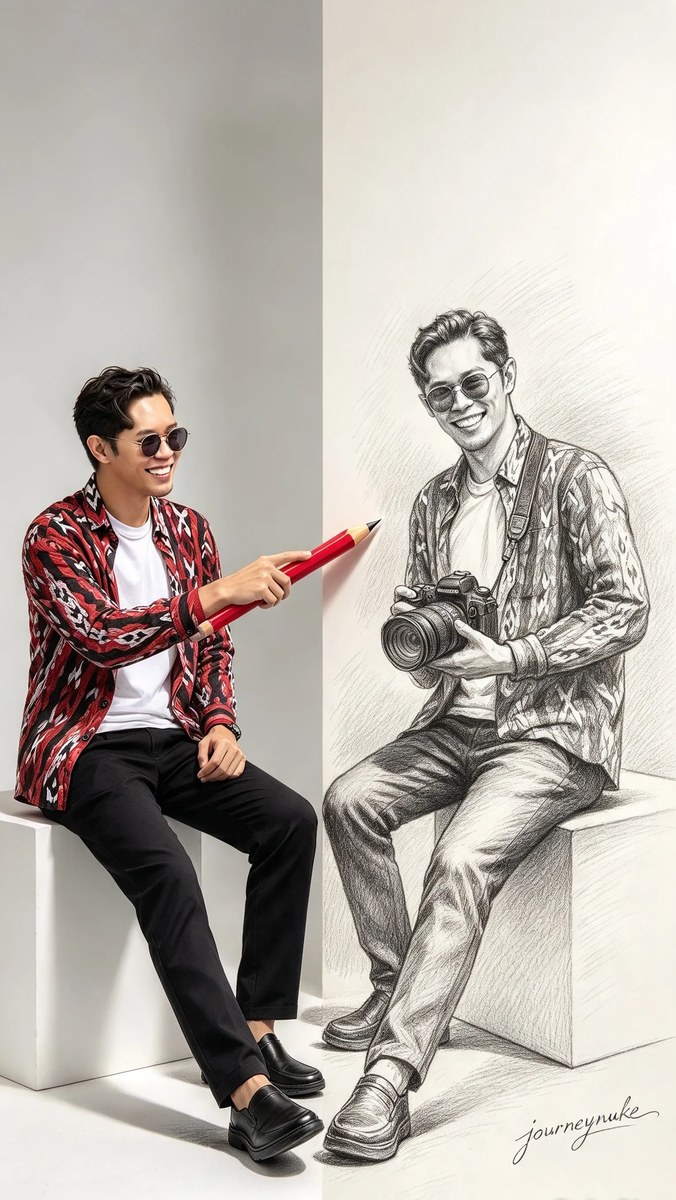 Self Pencil Sketch Optical Illusion Portrait
