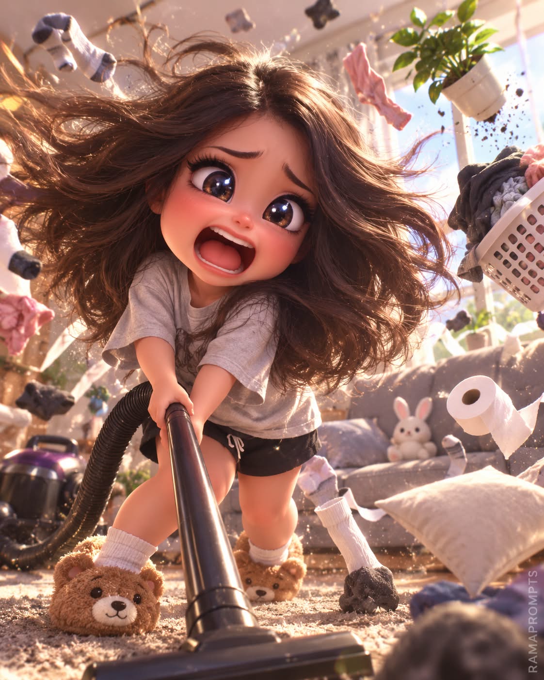 Cute 3D Vacuum-Cleaning Chaos Caricature