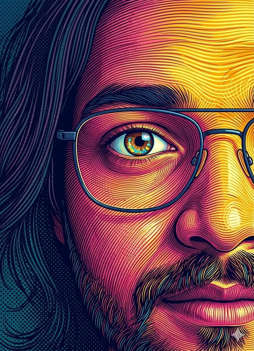 Psychedelic Linocut Extreme Close-Up Portrait