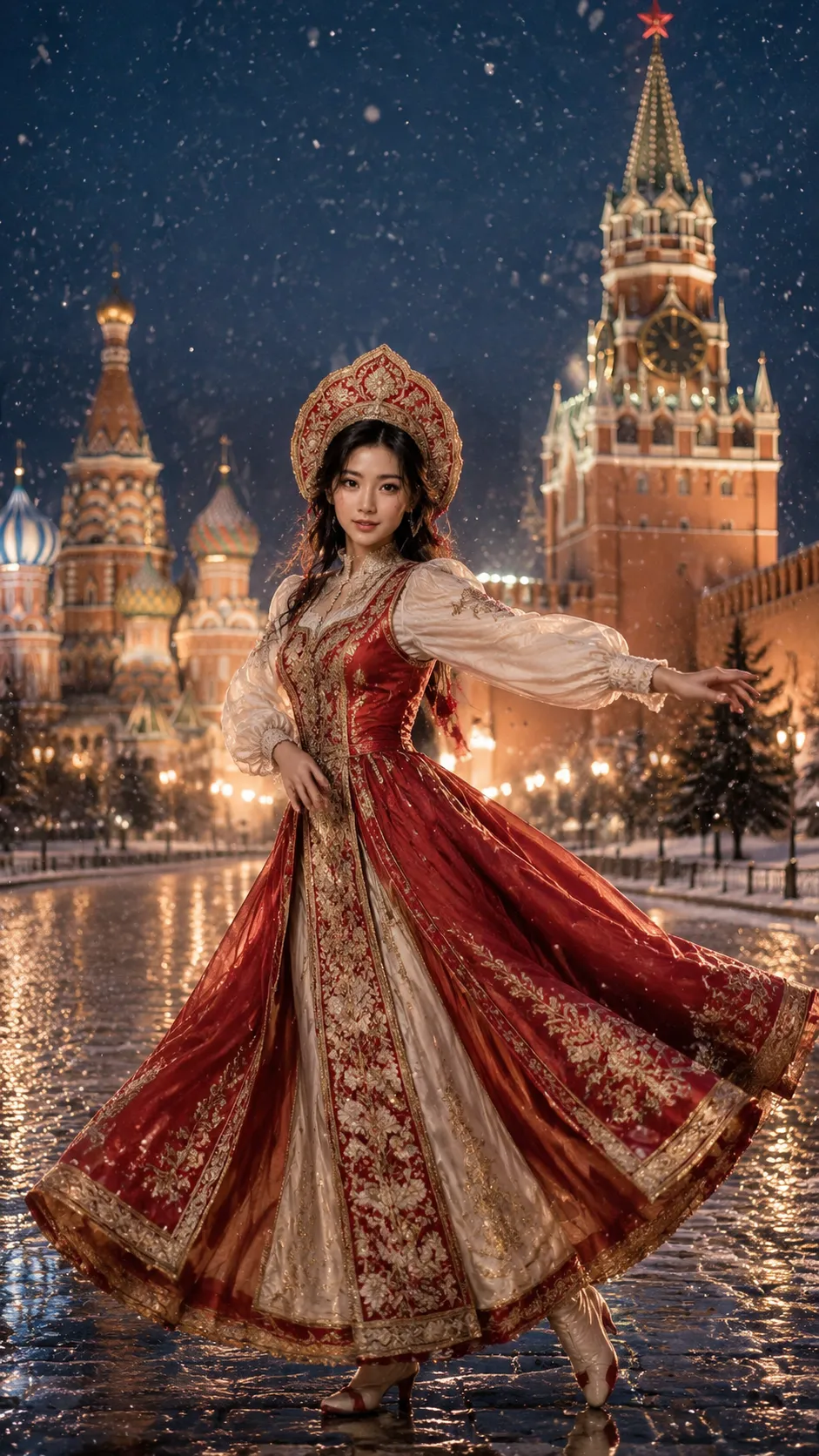 Winter Night at the Kremlin: Russian Sarafan Dance Portrait output 6