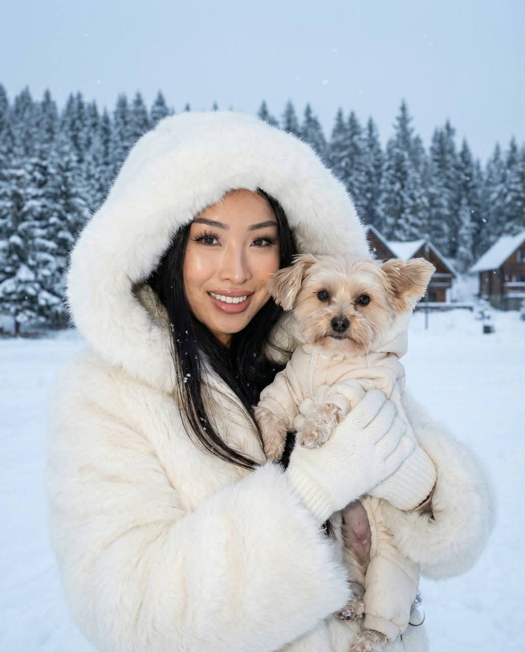 Luxury Winter Portrait with a Woman and Her Dog
