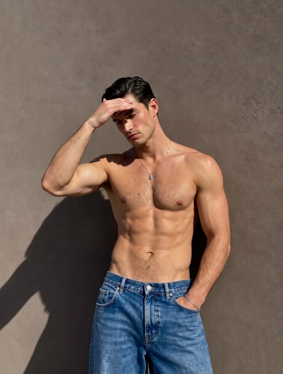 Sunlit Editorial Fashion Portrait of a Muscular Man
