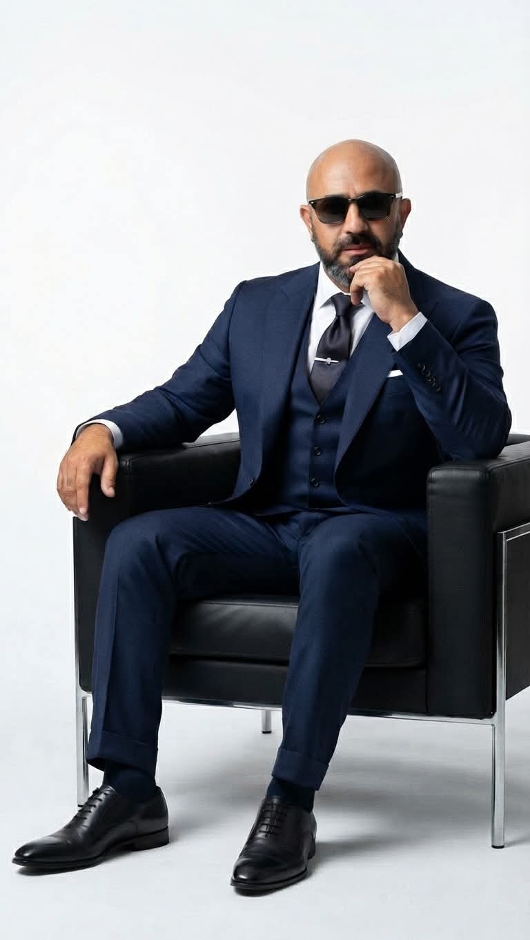 Ultra-Realistic Studio Portrait of a Man in a Navy Suit
