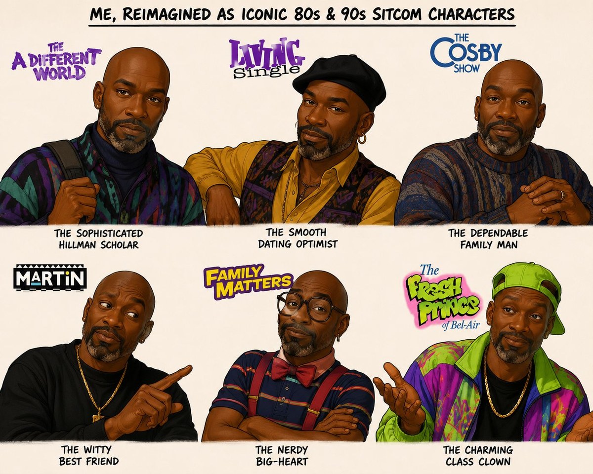 Retro Sitcom Cartoon Character Lineup output 1