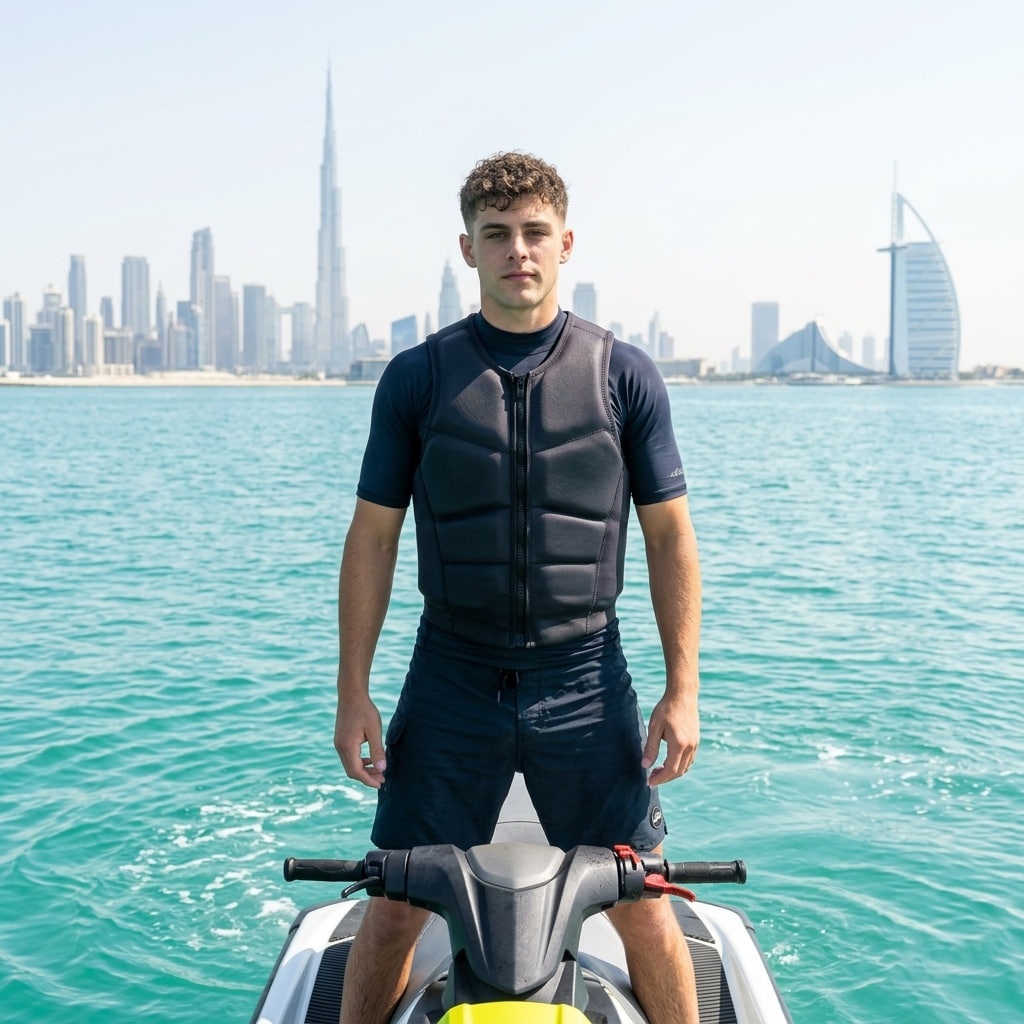 Standing Jet Ski Portrait with Dubai Skyline