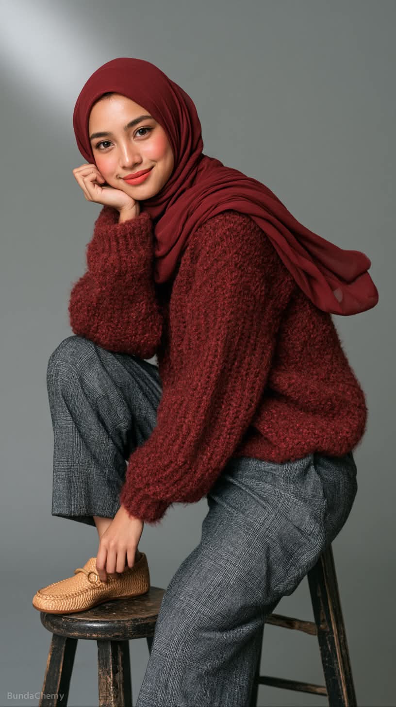 Burgundy Hijab Editorial Studio Portrait output 2