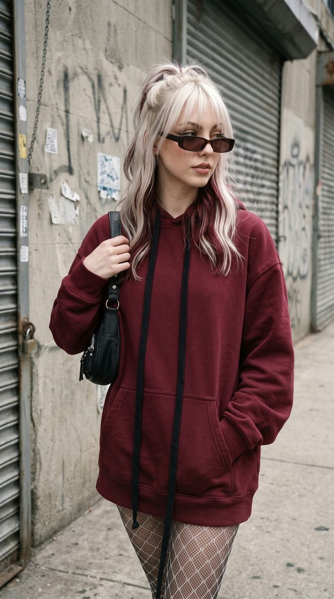 Burgundy Y2K Street-Style Portrait output 4