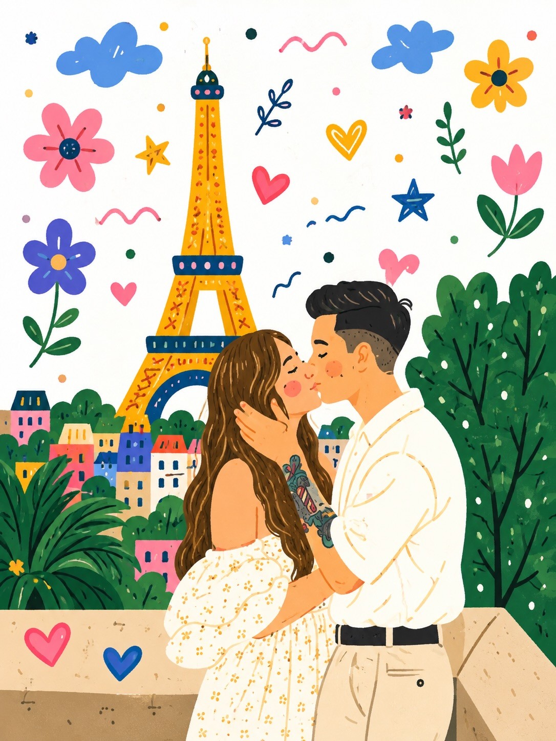 Whimsical Folk Illustration with Doodle Elements output 2
